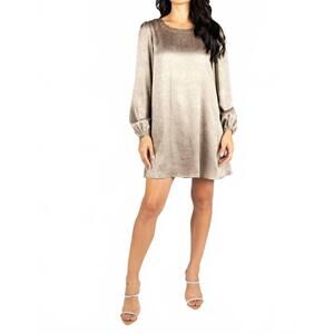 NEW SINCERELY OURS women's embellished mink satin dress in beige